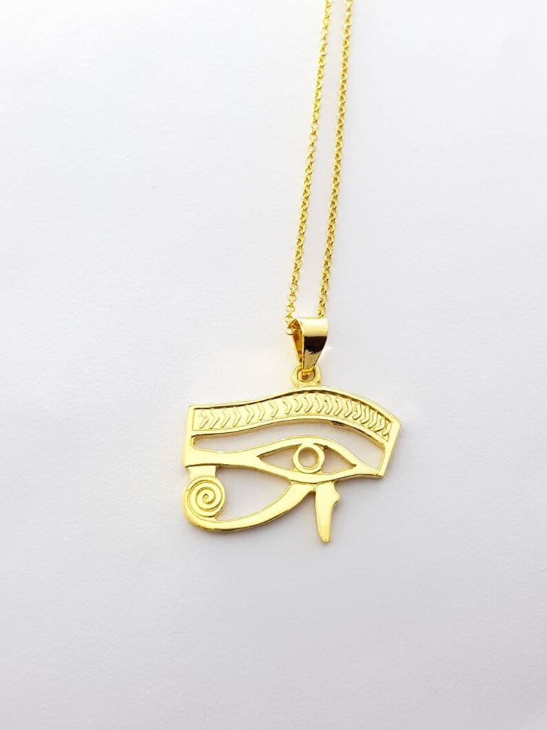 14k Gold Vermeil Over Sterling Silver Eye Necklace Medium Eye of Horus Gold Necklace Egyptian Jewelry