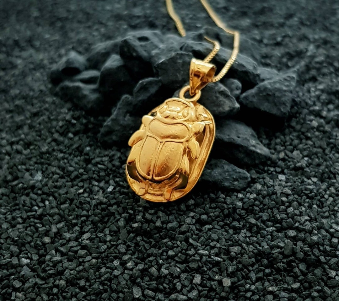 Large Double Side Scarab Necklace, 14k Gold Vermeil Over
