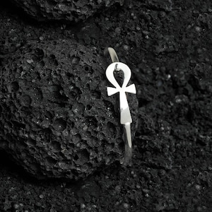 Ankh Bracelet, Sterling Silver Ankh Bangle, Ancient Egyptian Bracelet, Key of Life Bracelet, Ankh Jewelry