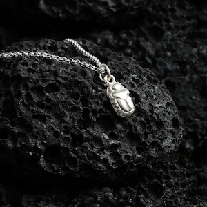 Scarab Necklace, Sterling Silver Scarab Pendant, Egyptian Beetle, Small Beetle Necklace, Royal Scarab Jewelry.