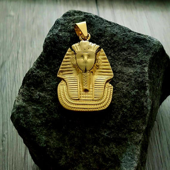 14K Gold King Tut Necklace: Sterling Silver Egyptian Pendant
