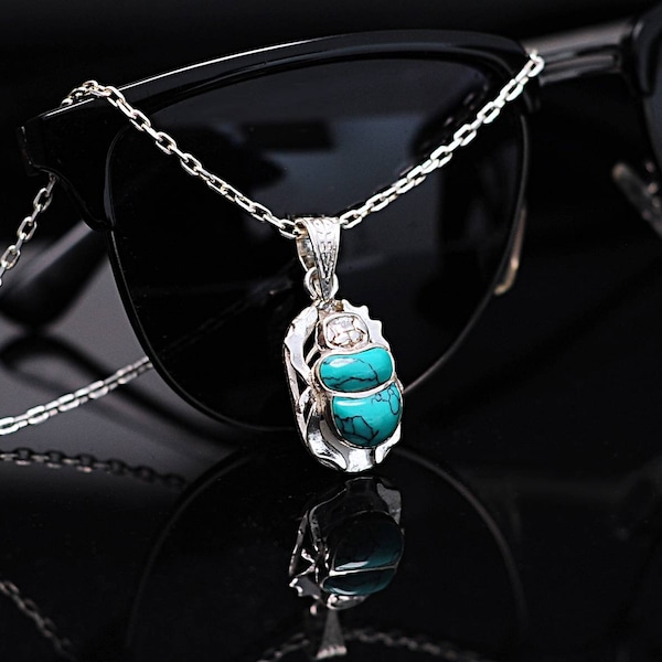 Large Sienna Green Chalcedony Scarab Necklace