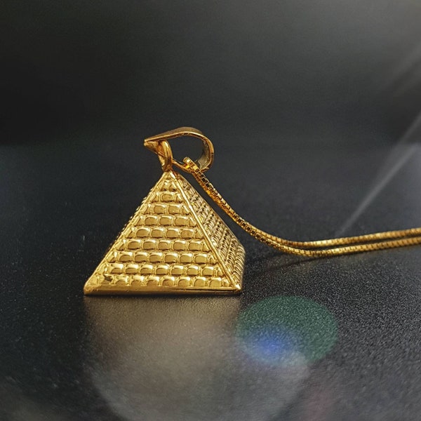 Collier pyramide d’or, pendentif pyramide de Gizeh, vermeil d’or 14 carats sur argent sterling, merveilles du monde, bijoux pyramide de Khufu