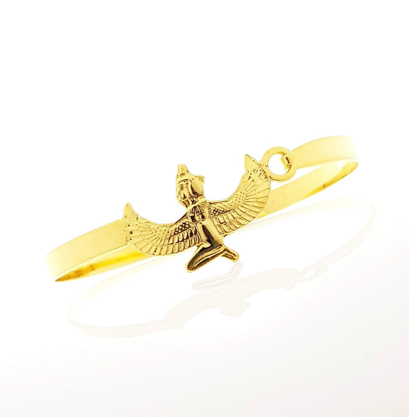 Ma'at Bracelet, 14k Gold Vermeil Over Sterling Silver, Ma'at Bangle, Egyptian Bangle, Gold Maat Bracelet, Goddess Ma'at Jewelry
