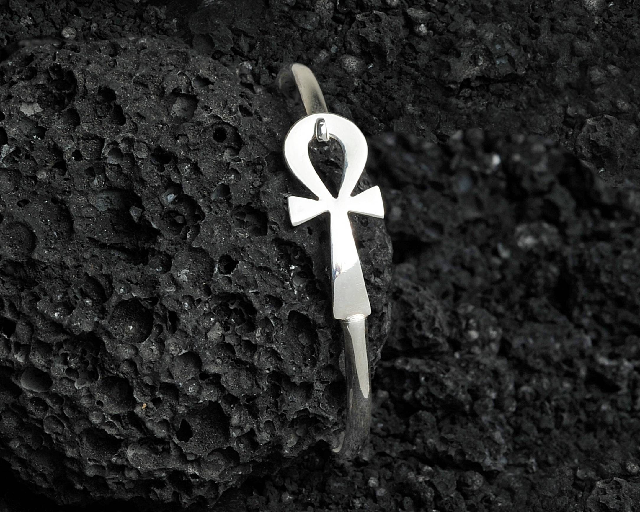 Sterling Silver Ankh Bracelet: Egyptian Key of Life Bangle - Etsy UK