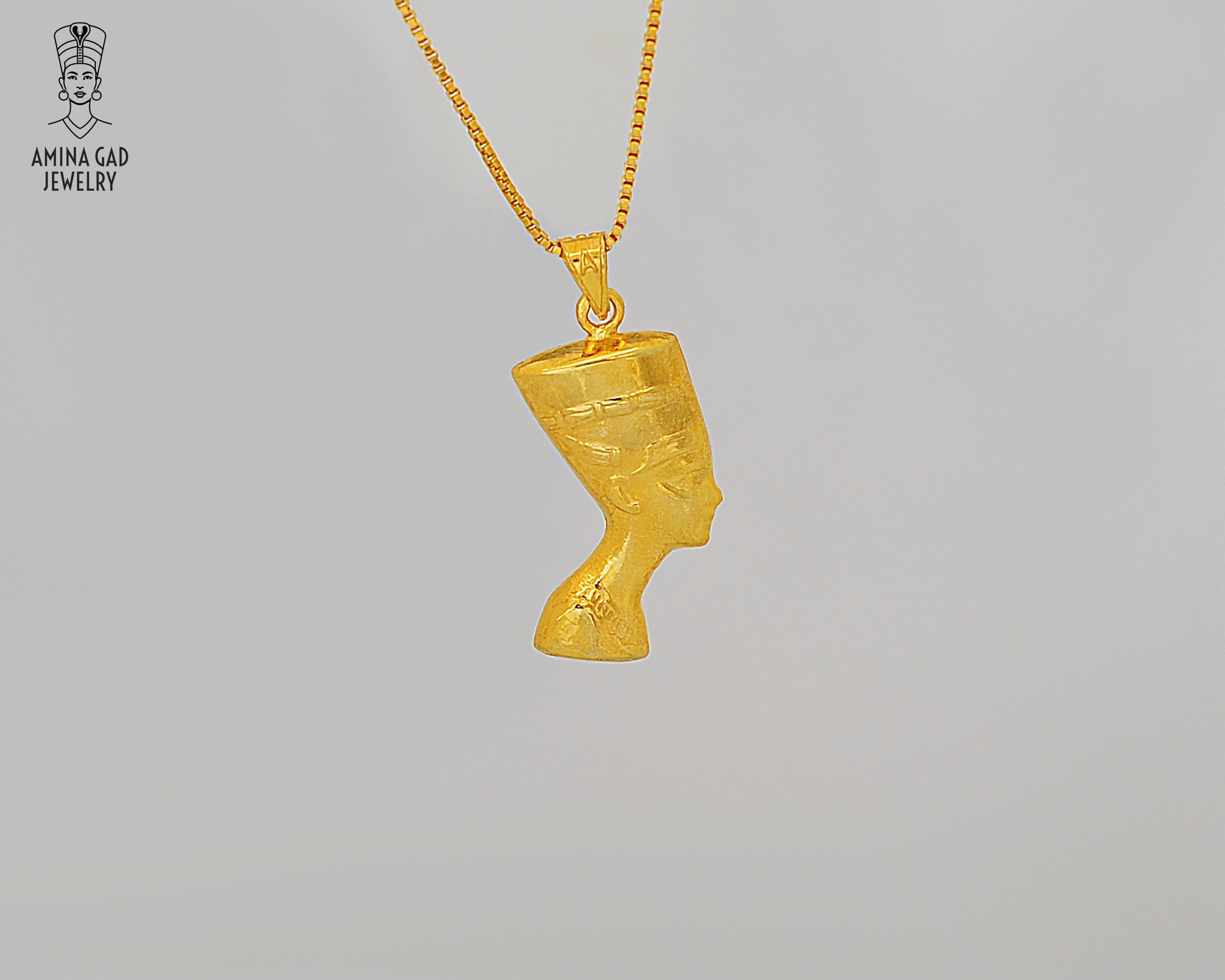Double Sided Gold Nefertiti Necklace14k 