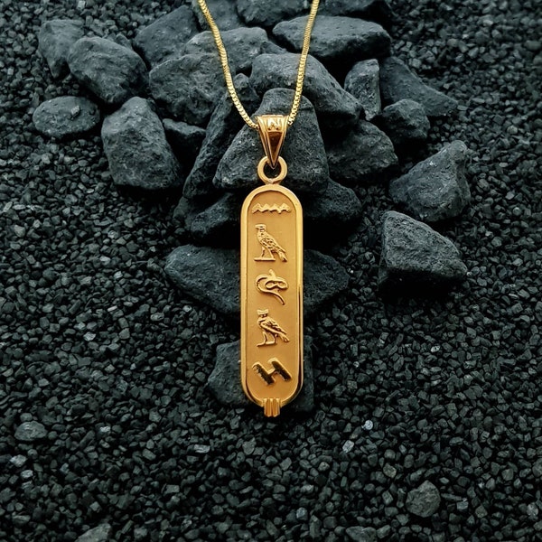 Gold Cartouche Necklace, Personalised Cartouche Pendant, Customized Egyptian Cartouche Jewelry