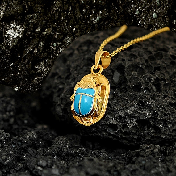 スカラベ ペンダントトップ ゴールドトーン ターコイズブルー風