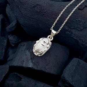 Small Scarab Necklace, Double Side Scarab Pendant, Sterling Silver Scarab Necklace, Egyptian Beetle Pendant, Scarab Jewelry.