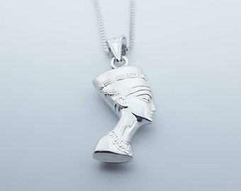 Sterling Silver Queen Nefertiti Necklace: Double Sided Egyptian Pendant