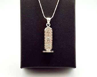 Collana con cartiglio personalizzato in argento sterling, ciondolo con geroglifici egizi
