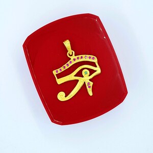 Eye of Horus Pendant, 18k Goldfilled Eye Necklace, Rubies & Emerald Eye, Egyptian Eye Jewelry