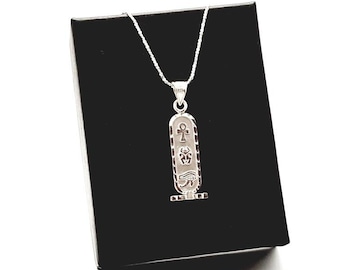 Personalized Sterling Silver Cartouche Necklace, Double-Sided Egyptian Name Pendant
