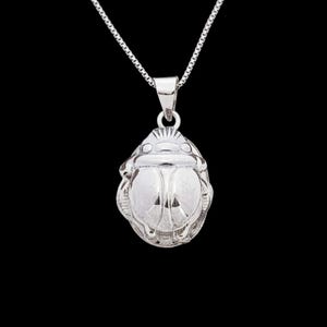 Large Sterling Silver Scarab Necklace, Egyptian Scarab Luck Charm Necklace, Unique Scarab Jewelry
