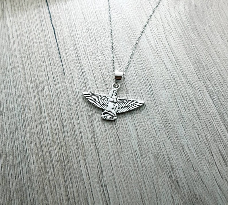 Sterling Silver Winged Isis Isis Pendant,Kneeling Isis jewelry Egyptian Goddess Necklace Medium Goddess Isis Necklace