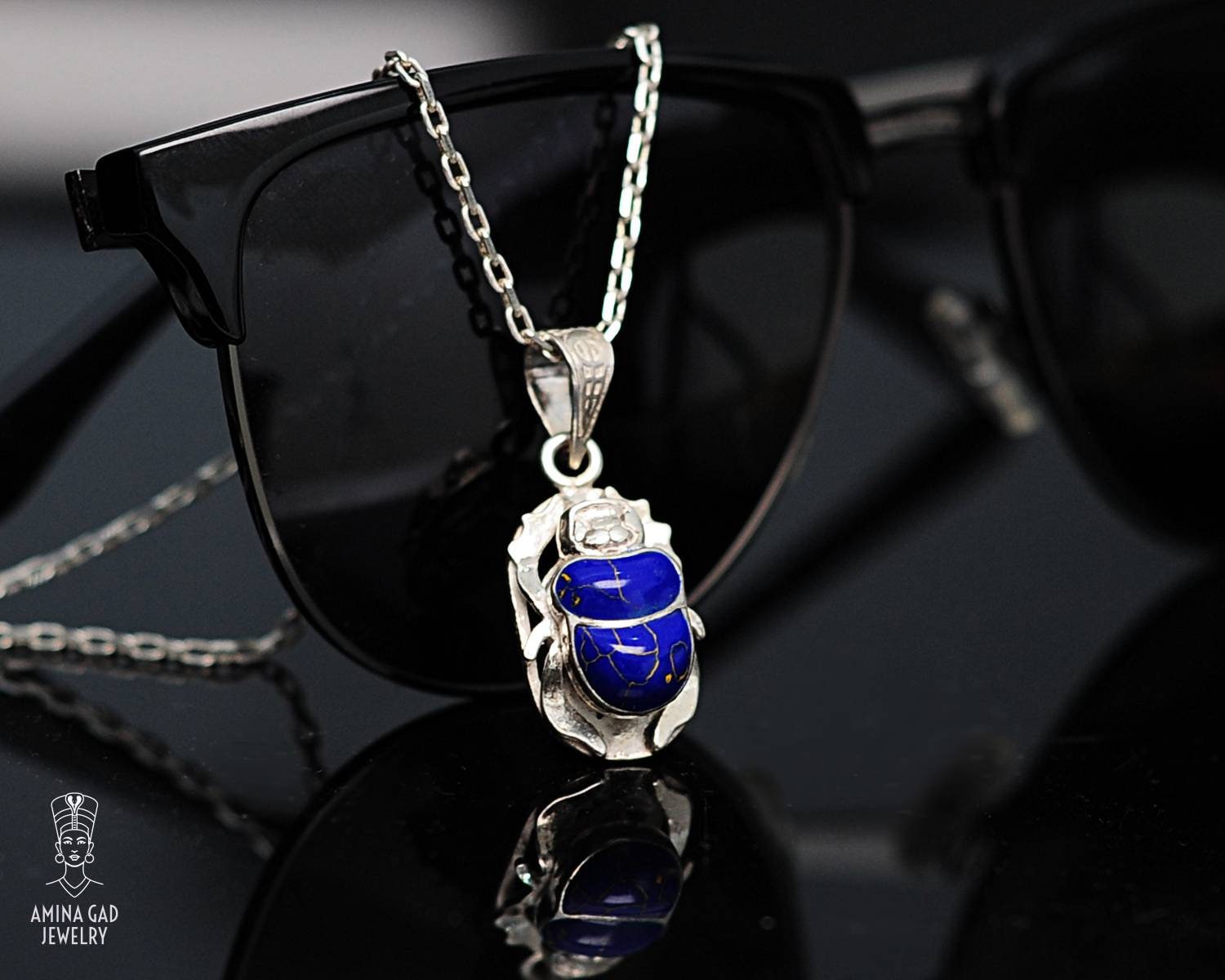 Buy Lapis Lazuli Scarab Necklace, Sterling Silver Scarab Necklace