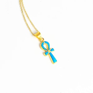 Turquoise Ankh Necklace, 14k Gold Vermeil Over Sterling Silver, Ankh Pendant, Egyptian Ankh Cross, Gold Ankh.