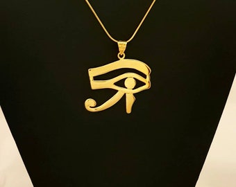 Gold Horus Eye Necklace: 14k Vermeil Sterling Silver Egyptian Pendant