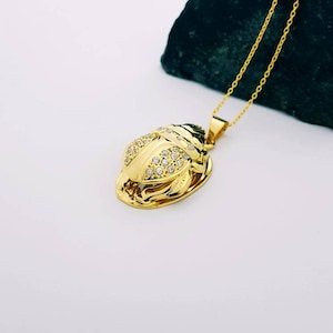 Royal Scarab Necklace, 14k Gold Vermeil Scarab Pendant, Ancient Egyptian Beetle, Diamond Scarab Amulet, Scarab Jewelry