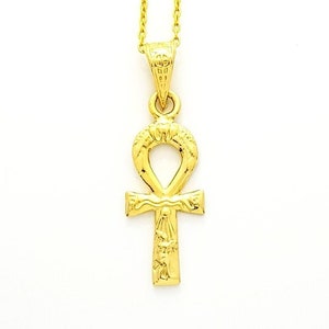 Ankh of Ra Gold Necklace, 14k Gold Vermeil Over Sterling Silver, Ancient Egyptian Ankh Jewelry.