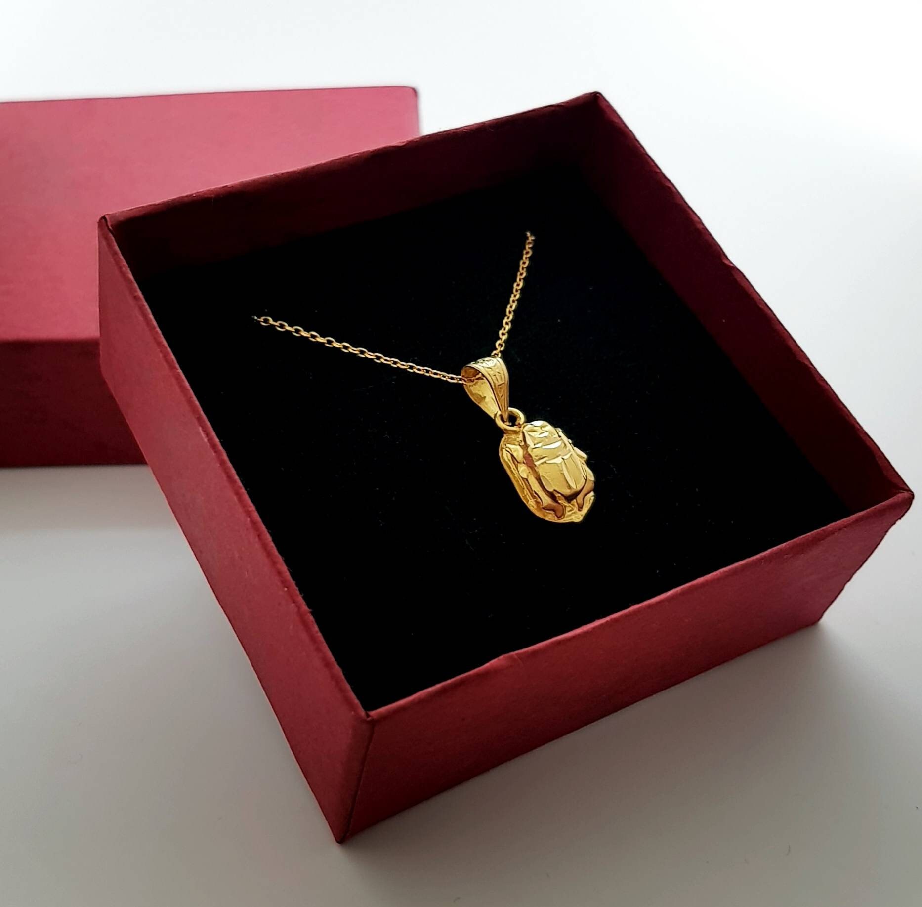 18k Solid Gold Scarab Necklace Double Side Scarab Pendant - Etsy