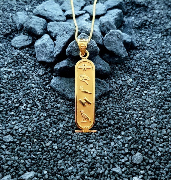 Personalised Gold Cartouche Necklace, Your Name Converted into Ancient  Egyptian Hieroglyphic language, Gold Cartouche Jewelry.