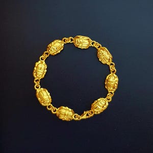 Gold Scarab Bracelet, 14k Gold Vermeil Over Sterling Silver, Doubleside Scarab, Egyptian Beetle, Scarab Jewelry