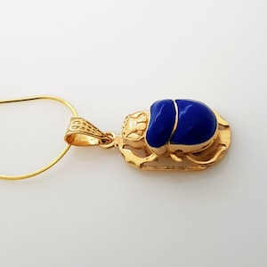 Small Lapis lazuli Scarab Necklace, 14k Gold Vermeil Scarab Necklace, Blue Scarab Pendant, Egyptian Beetle Jewelry.