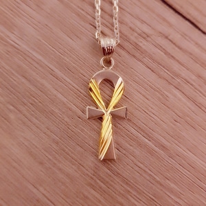 Gold Ankh Pendant, Sterling Silver Ankh Necklace, 18k Gold Filled, Diamond cut engraved Ankh Cross Jewelry, Egyptian Key Of Life