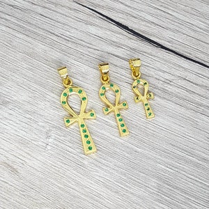 Large Gold Ankh Necklace, 14k Gold Vermeil Over Sterling Silver, Emerald Ankh Pendant, Ankh Jewelry.