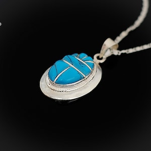 Large Turquoise Scarab Necklace, Sterling Silver Scarab Pendant, Egyptian Scarab Beetle Pendant, Royal Scarab Jewelry, Scarab Amulet