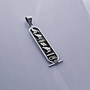 Egyptian Cartouche Necklace, Sterling Silver Oxidized Cartouche Pendant, Your Name in Egyptian Symbols, Cartouche Jewelry.