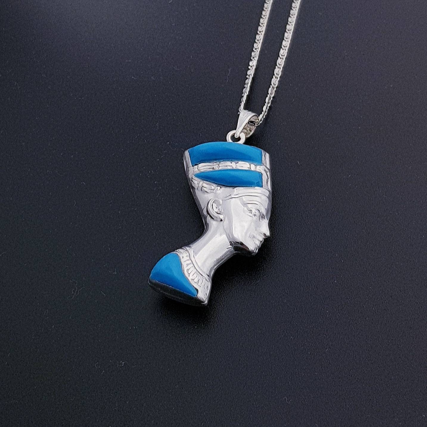 Collier Néfertiti double face, argent sterling avec émail