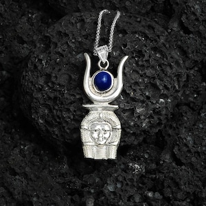 Goddess Hathor Necklace, Sterling Silver Hathor Necklace, Goddess Hathor Pendant, Hathour Goddess Jewelry
