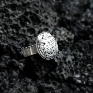 Scarab Ring, Black Oxidized Sterling Silver Scarab Ring, Egyptian Beetle, Royal Scarab Jewelry.