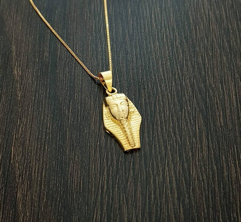 Tutankhamun Egyptian Necklace King Tut Royal Mask Gold Necklace 14k Gold over Sterling Silver Tut Necklace