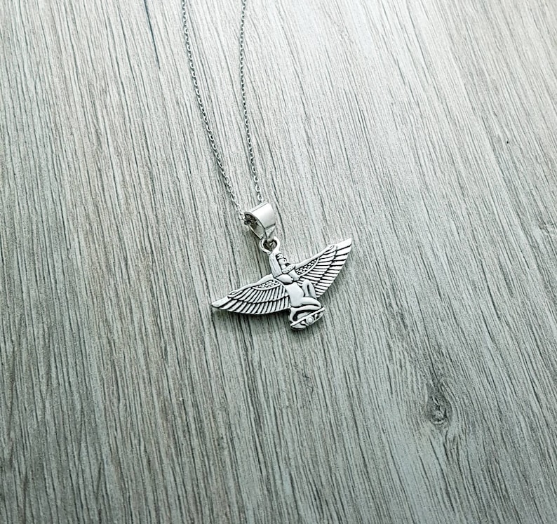 Sterling Silver Winged Isis Isis Pendant,Kneeling Isis jewelry Egyptian Goddess Necklace Medium Goddess Isis Necklace