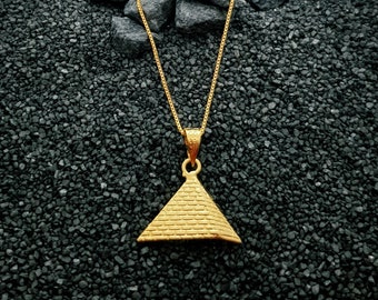 Collar de pirámide egipcia mediana, vermeil de oro de 14 k sobre plata de ley, colgante de pirámide de Giza, joyería de la gran pirámide