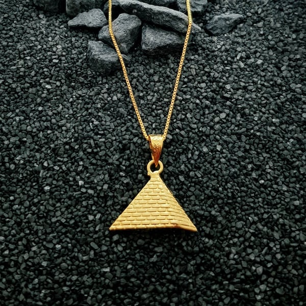 Collana a piramide egiziana media, vermeil in oro 14k su argento sterling, pendente a piramide di Giza, i gioielli della grande piramide