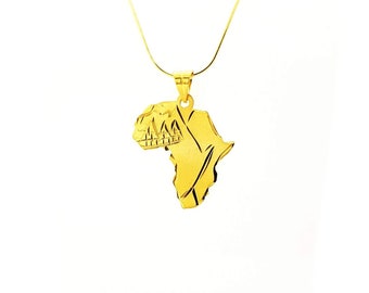 14k gouden vermeil Afrika-hangerketting: sterlingzilveren afrocentrische sieraden