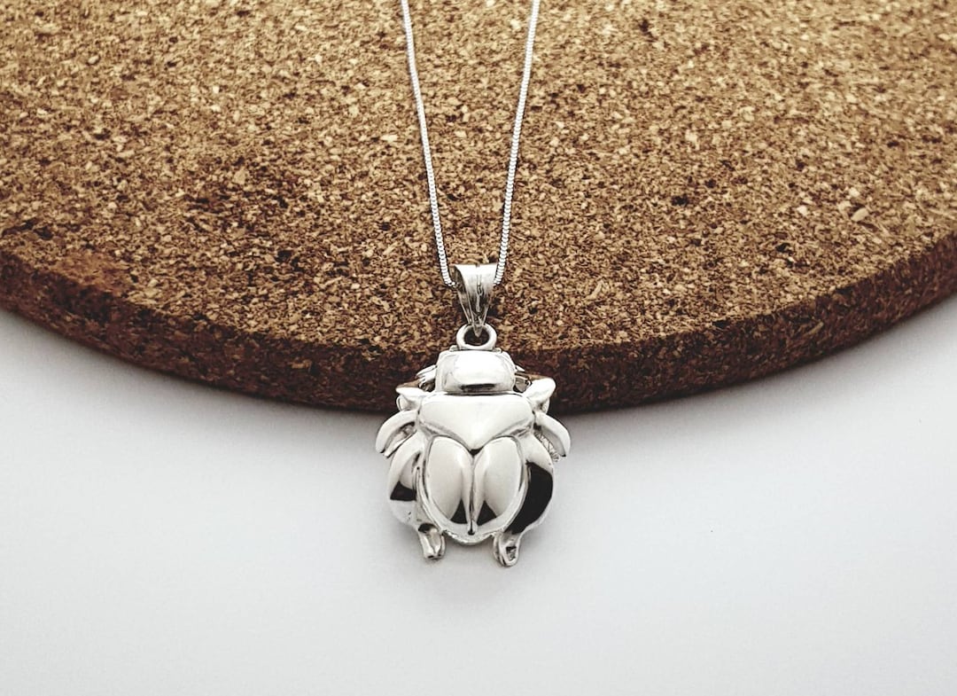 Medium Scarab Necklace, Sterling Silver Scarab Pendant, Egyptian Scarab Beetle Pendant, Royal ...