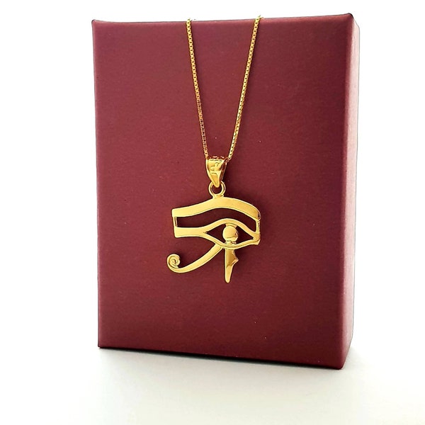 Small Gold Eye of Horus Necklace, 14k Gold Vermeil Over Sterling Silver Horus Eye Pendant, Egyptian Revival Necklace, Horus Jewelry
