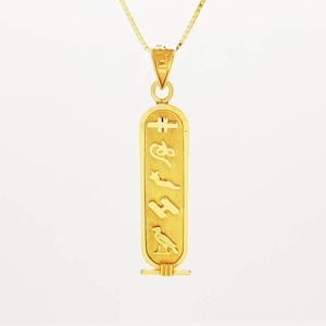 Double-sided Cartouche Necklace, Personalised Cartouche Pendant, Your Name in English & Ancient Egyptian Language, Gold Cartouche Jewelry