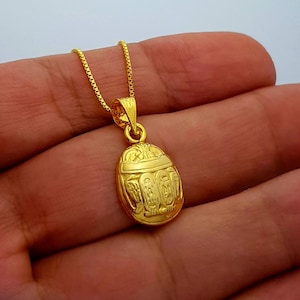 Gold Scarab Necklace, 14k Gold Vermeil over Sterling Silver, Scarab Amulet, Doubleside Scarab Pendant, Egyptian Beetle, Scarab Jewelry.