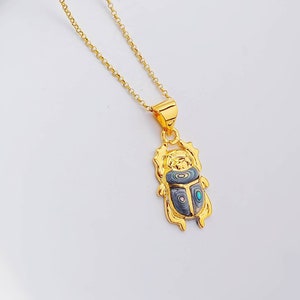 Gold Scarab Necklace, 14k Gold Vermeil Over Sterling Silver, Egyptian Beetle, Mother of Pearl Scarab pendant, Unique Scarab Jewelry.