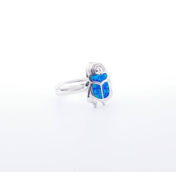 Anello scarabeo opale blu, anello scarabeo in argento sterling