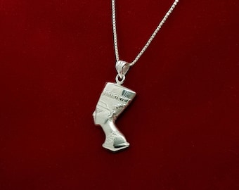 Sterling Silver Nefertiti Pendant Necklace: Egyptian Queen Jewelry