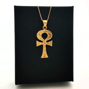 Gold Ankh Necklace, 14k Gold Vermeil Over Sterling Silver, Egyptian Ankh Cross, Ankh Pendant, Heiroglaphic Ankh Necklace