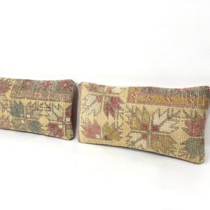 Vintage Turkish Kilim Pillow Covers: Organic Wool Lumbar Pillows, Set of 2