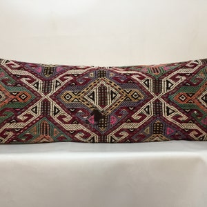 18x50 Kilim Pillow, Oriental Pillow, Large Pillow, Colorful Pillow, Cushion Cover, Wool Lumbar Pillow, Throw Pillow, Extra Long Pillow Case